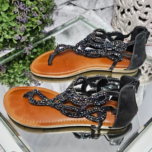 Justice Black Sequin Sandals - Picture 6 of 11